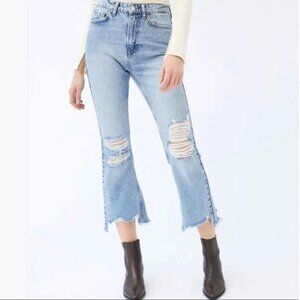 BDG Urban Outfitters Wilco Destroyed Cropped Flare Jeans High Rise Light Wash 28